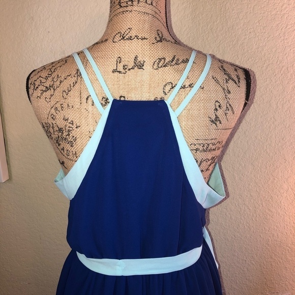 Tea & Cup Dress Blue Two Tone Dress Spaghetti Straps Gathered Waist Size Large - Picture 8 of 9